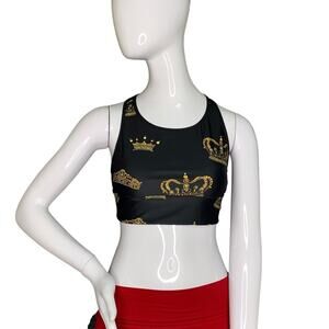 Victoria Sport NWOT The Player Sport Bra Gold Monarch Crown Print Size L